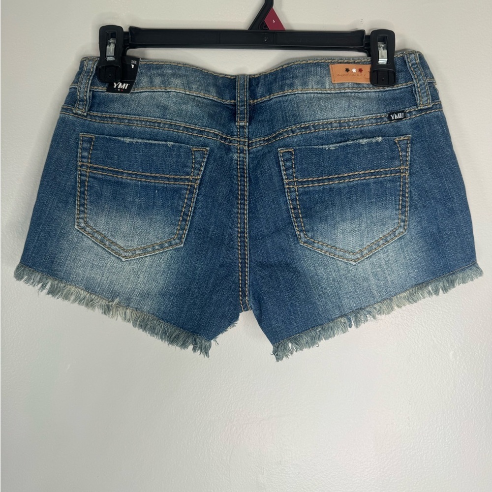 YMI Blue and Red Star-Striped Jean Shorts - Picture 2 of 3